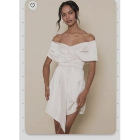 Lulus Always Celebrating Ivory Satin Off-the-Shoulder Mini Dress - L*   NWT - Picture 1 of 10